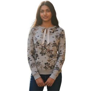 OLIVIA MOON M Gray Burgundy Navy Floral Sweatshirt Satin Bow R $69